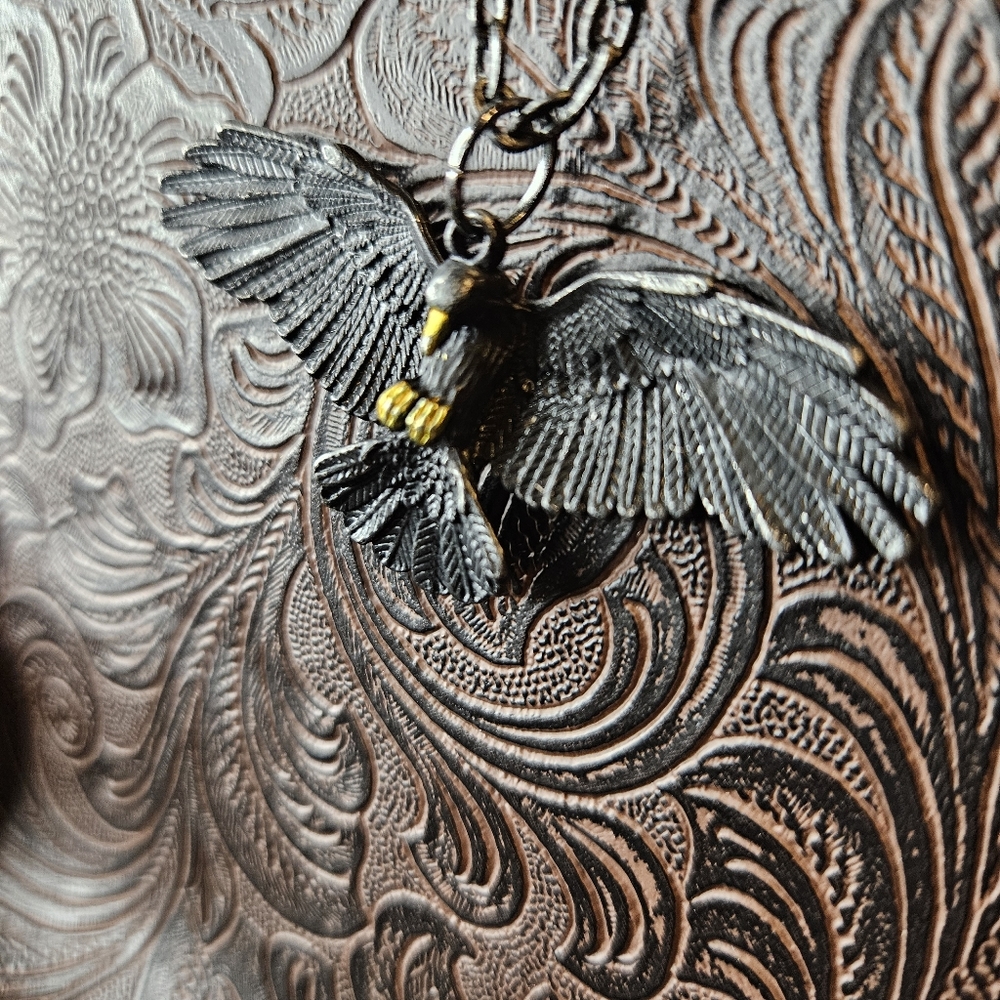 Antique Bronze & Gold Eagle Pendant Necklace